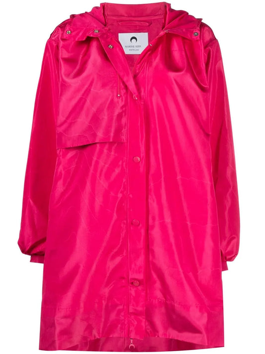 A-Line Moire Hooded Windbreaker Coat