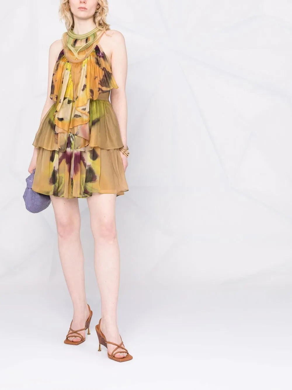 Abstract-Print Silk Tiered Dress