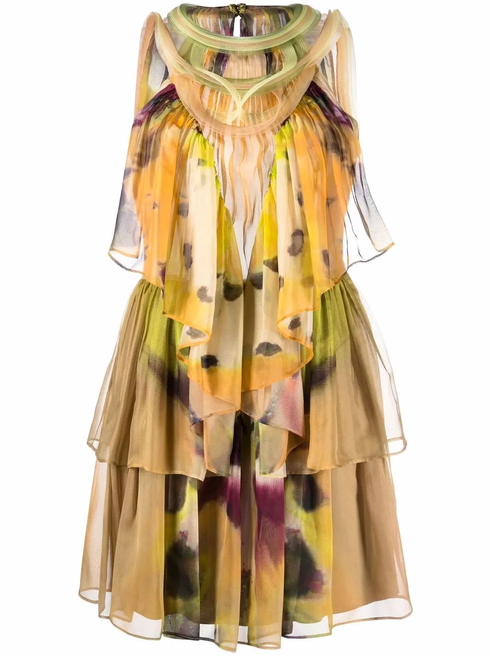 Abstract-Print Silk Tiered Dress