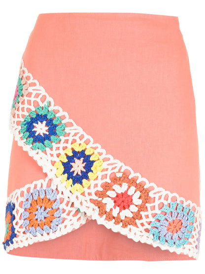 Crochet Wrap-Front Mini Skirt