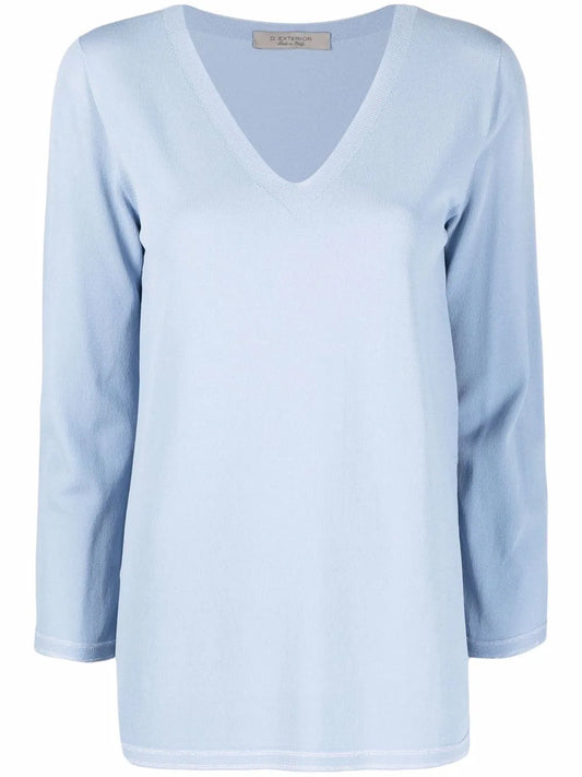 V-Neck Cropped-Sleeve Jumper