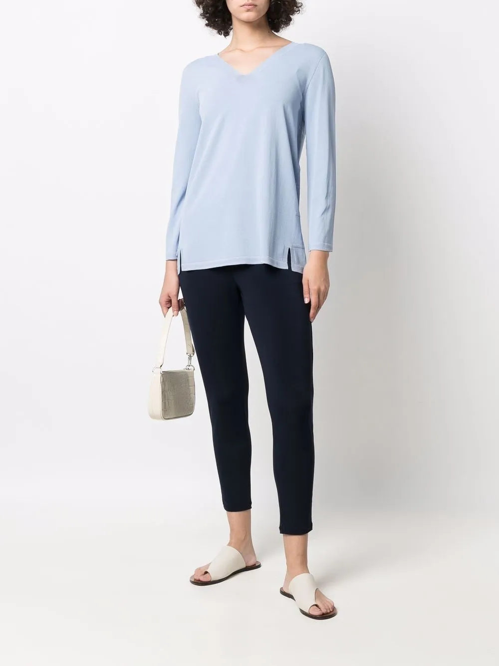 V-Neck Cropped-Sleeve Jumper