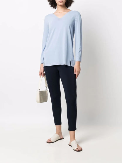 V-Neck Cropped-Sleeve Jumper