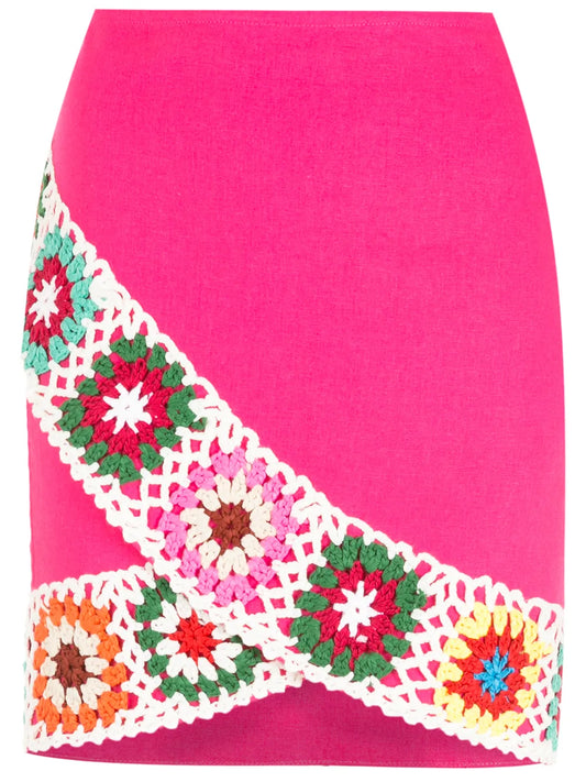 Crochet-Trim Wrap Mini Skirt