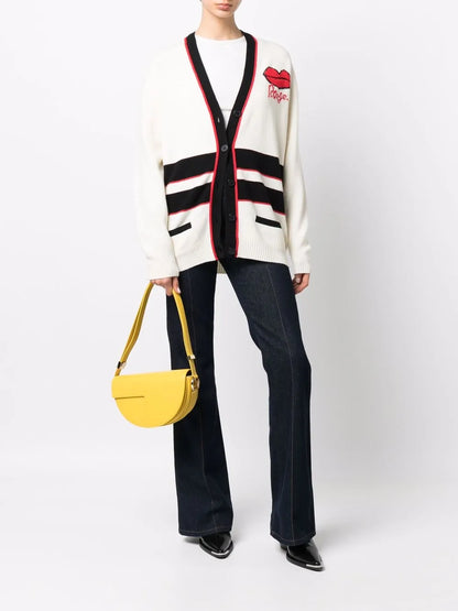 Striped-Trim Long Cardigan