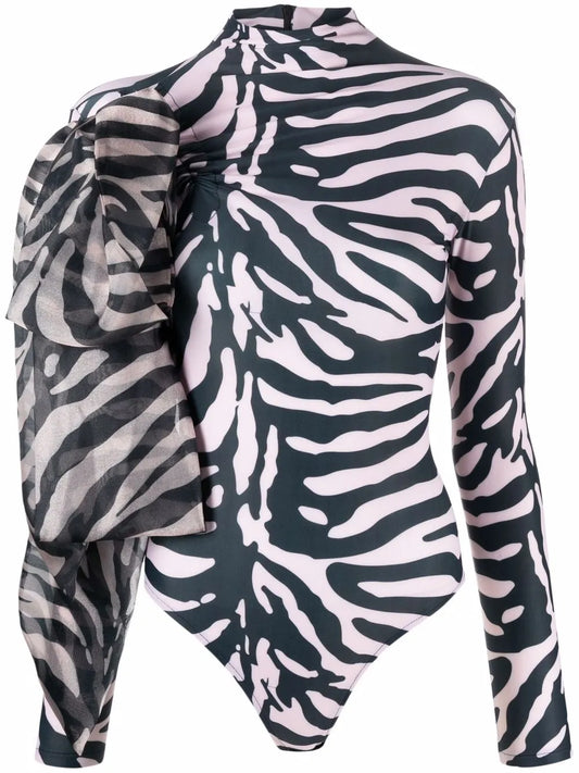 Animal-Print Bow Detail Bodysuit