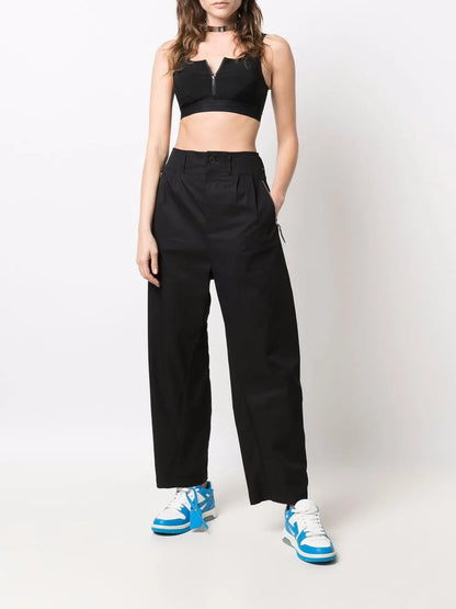 Pleat-Detail Zip-Pockets Worker Pants