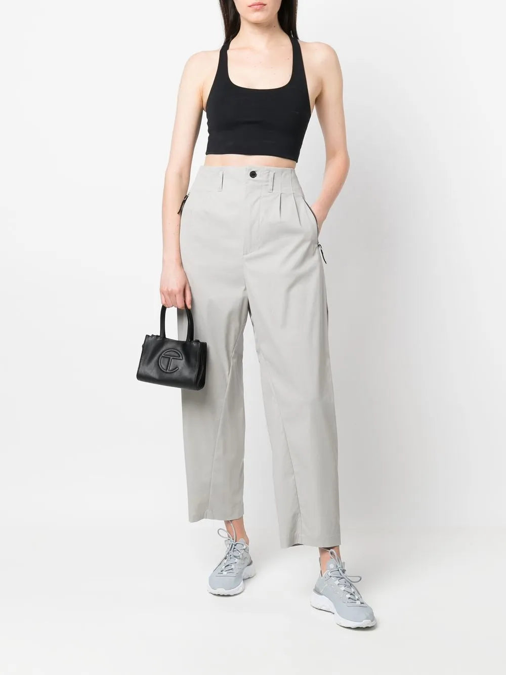 Pleat-Detail Zip-Pockets Worker Pants