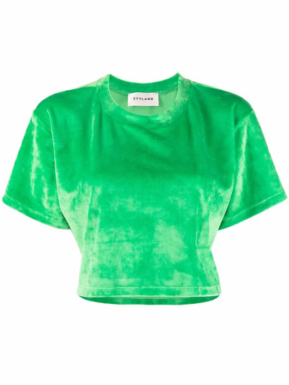 Velvet-Effect Cropped T-Shirt