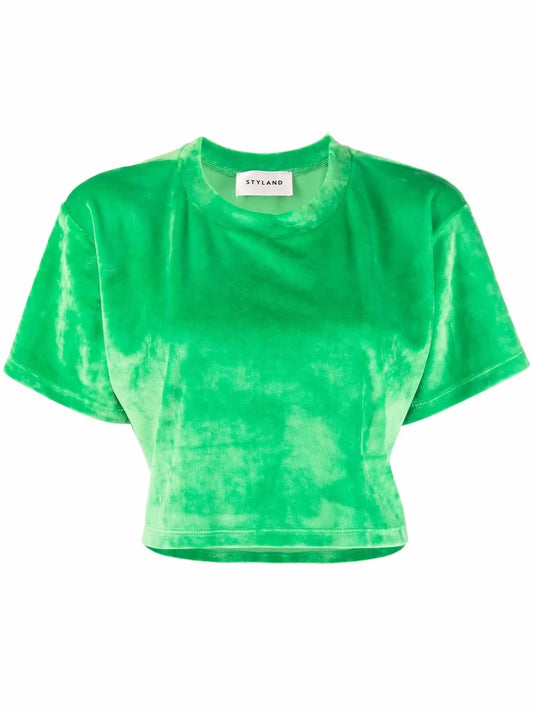 Velvet-Effect Cropped T-Shirt