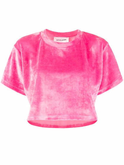 Velvet-Effect Cropped T-Shirt
