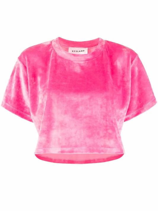 Velvet-Effect Cropped T-Shirt