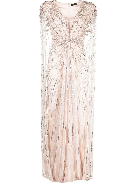 Lotus Lady Sequin-Embellished Cape Gown