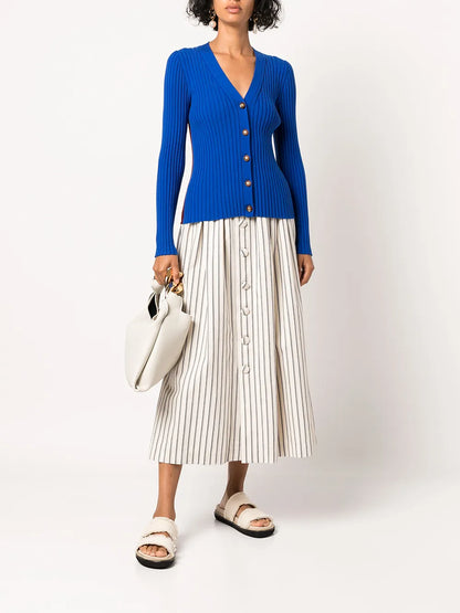 Ribbed-Knit Button-Up Cardigan