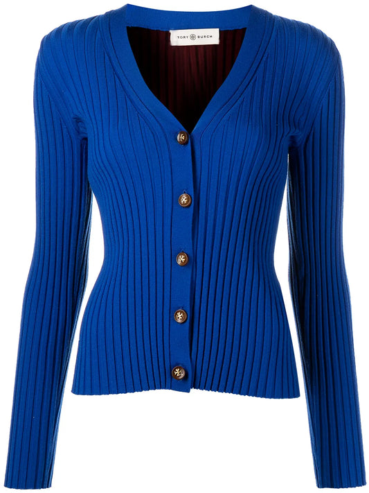 Ribbed-Knit Button-Up Cardigan