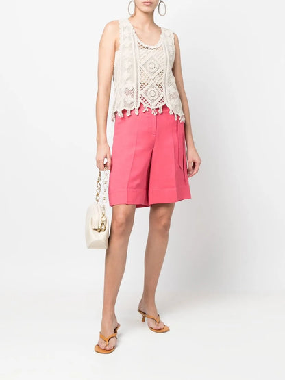 Tie-Waist Straight-Leg Shorts