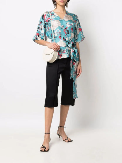Floral-Print Silk Blouse