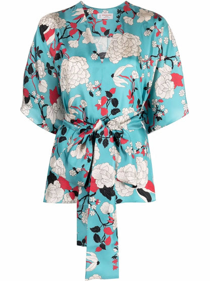 Floral-Print Silk Blouse