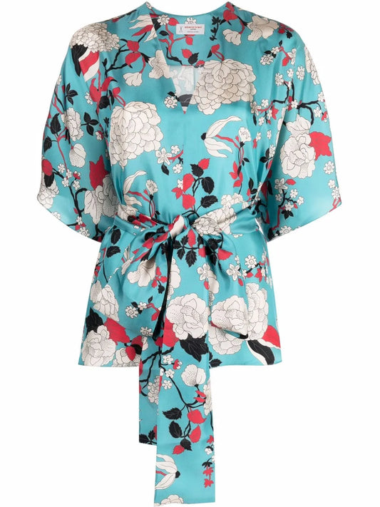 Floral-Print Silk Blouse
