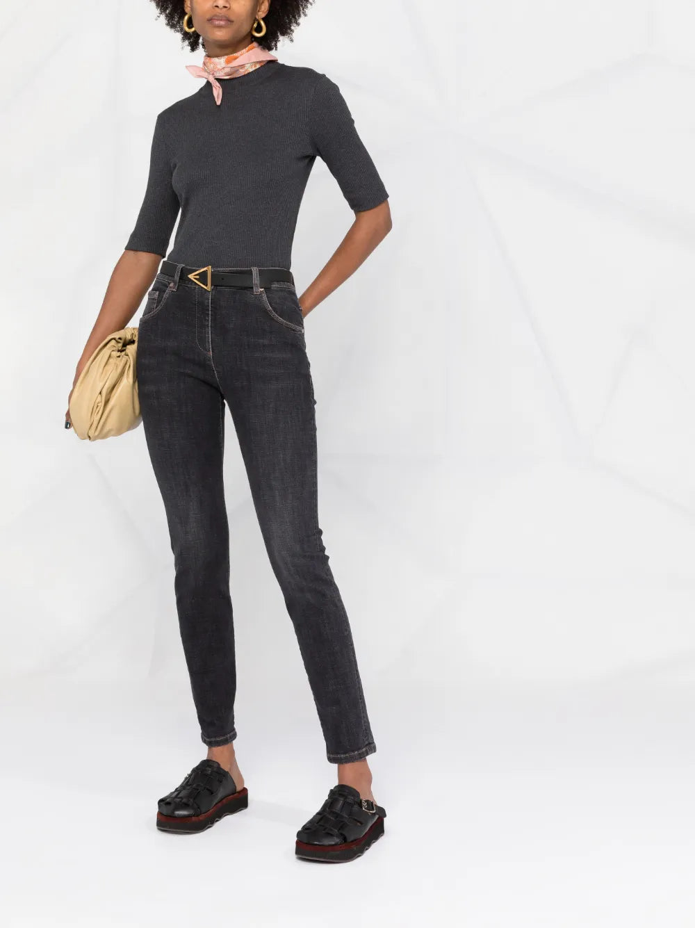Patch Detail High-Waisted Jeans