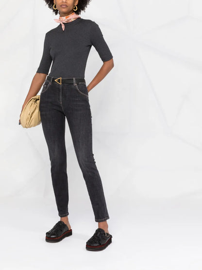 Patch Detail High-Waisted Jeans