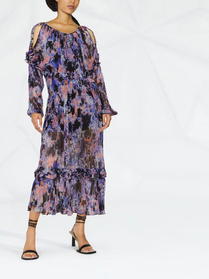 Janan Abstract-Print Plissé Dress