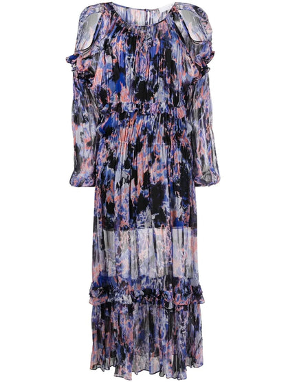 Janan Abstract-Print Plissé Dress