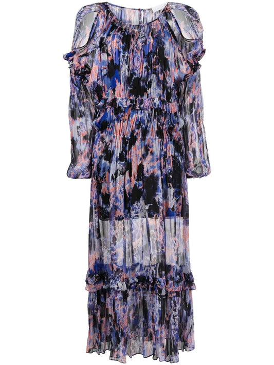 Janan Abstract-Print Plissé Dress