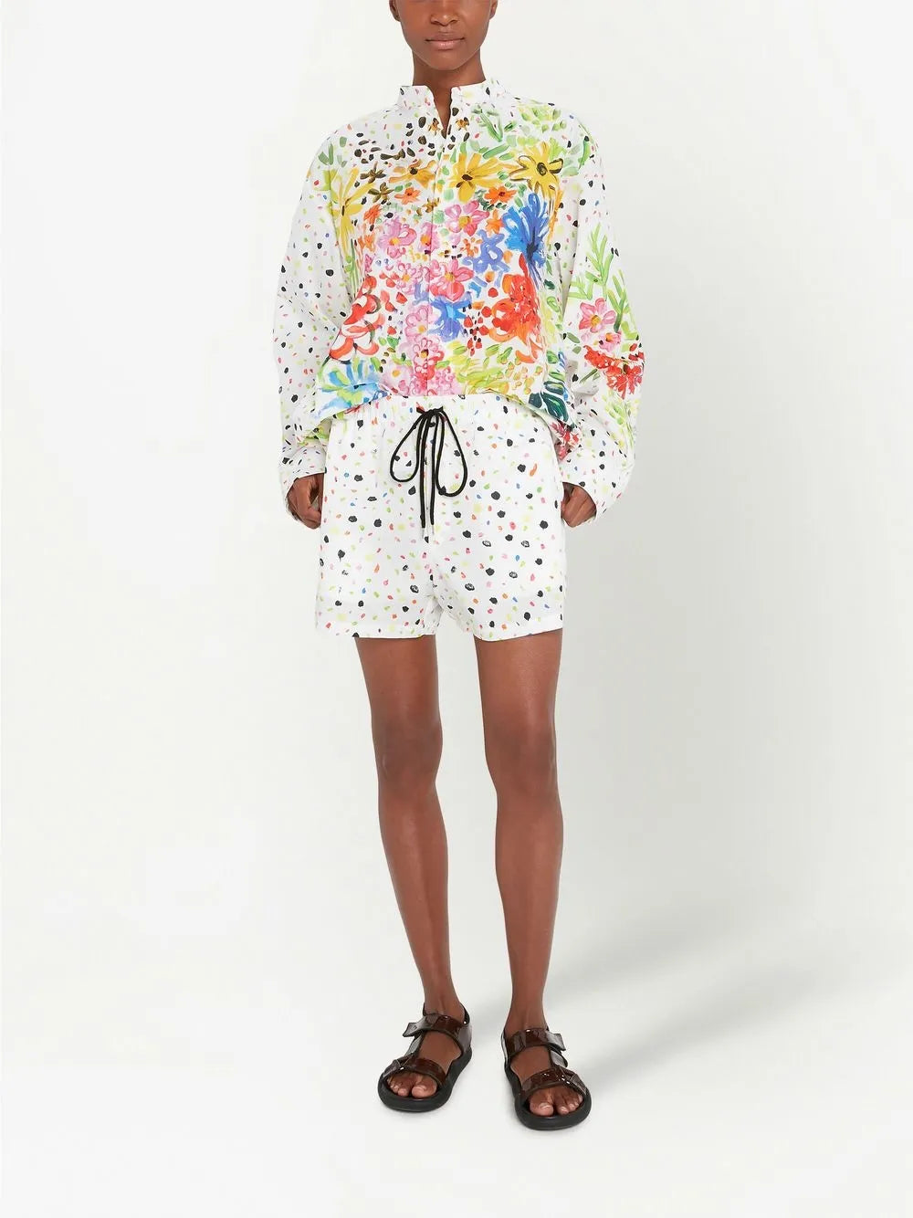 Neon Dash-Print Drawstring Shorts