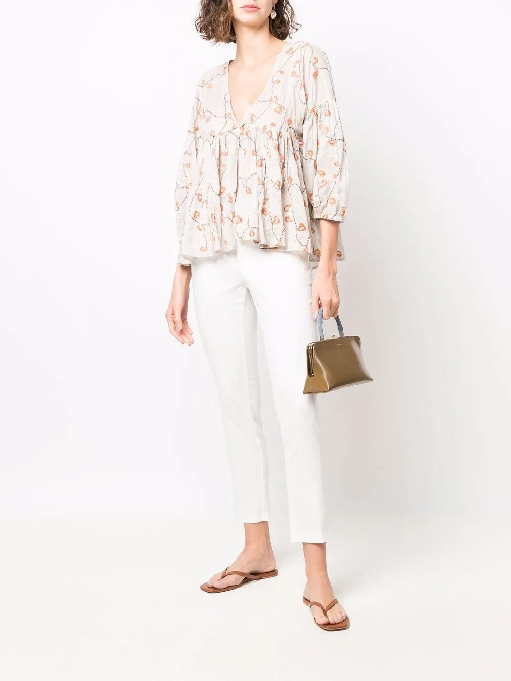 Embroidered Flounce Smock Top