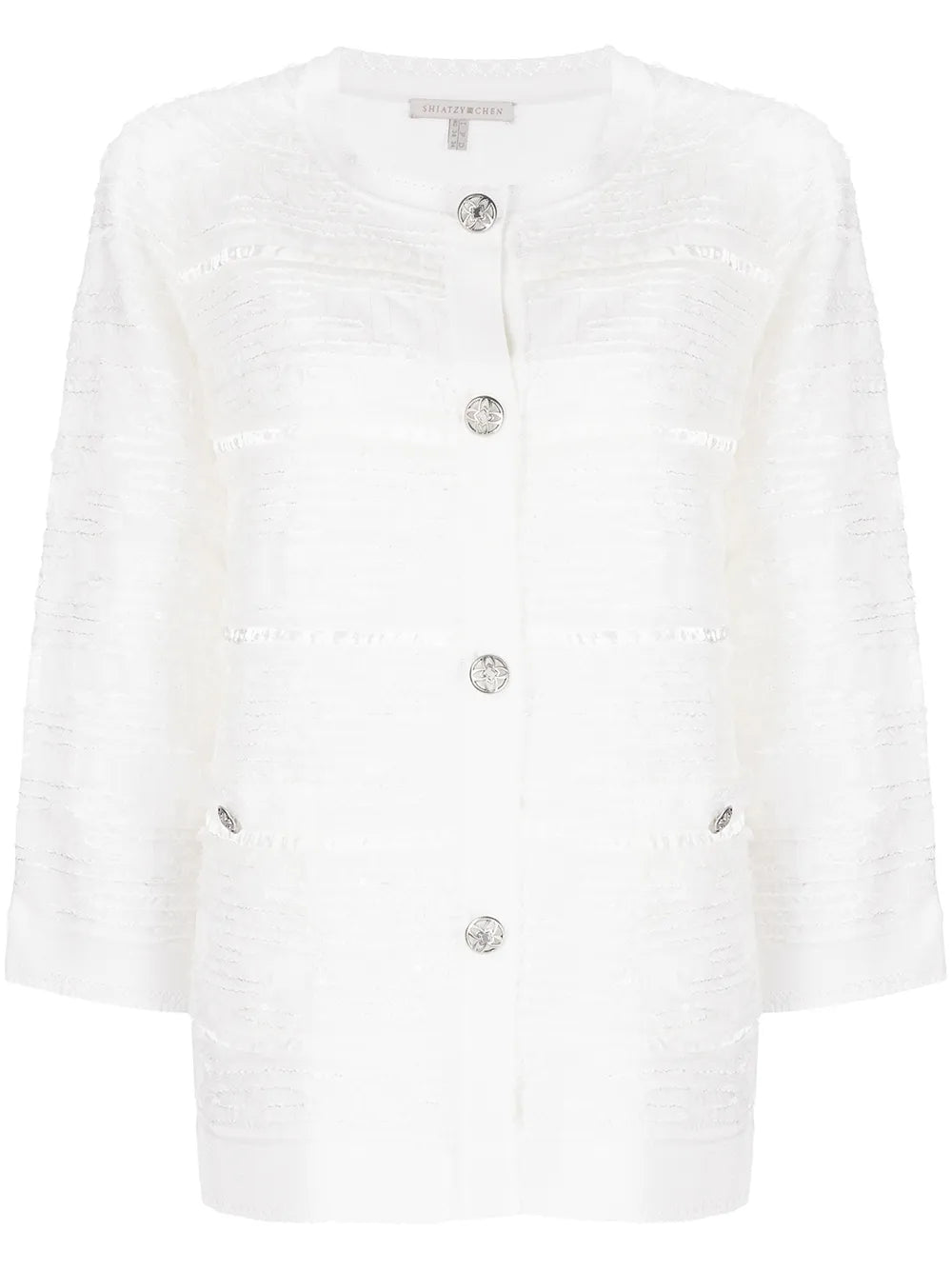 Textured-Knit Crop-Sleeve Cardigan