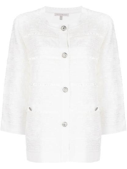 Textured-Knit Crop-Sleeve Cardigan