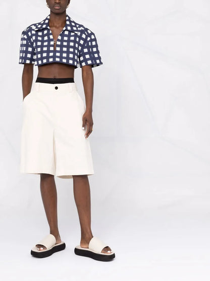 Check-Pattern Cropped Shirt