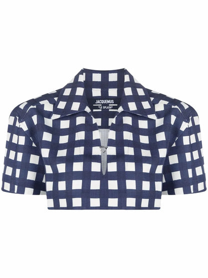 Check-Pattern Cropped Shirt