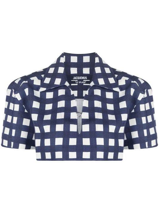 Check-Pattern Cropped Shirt