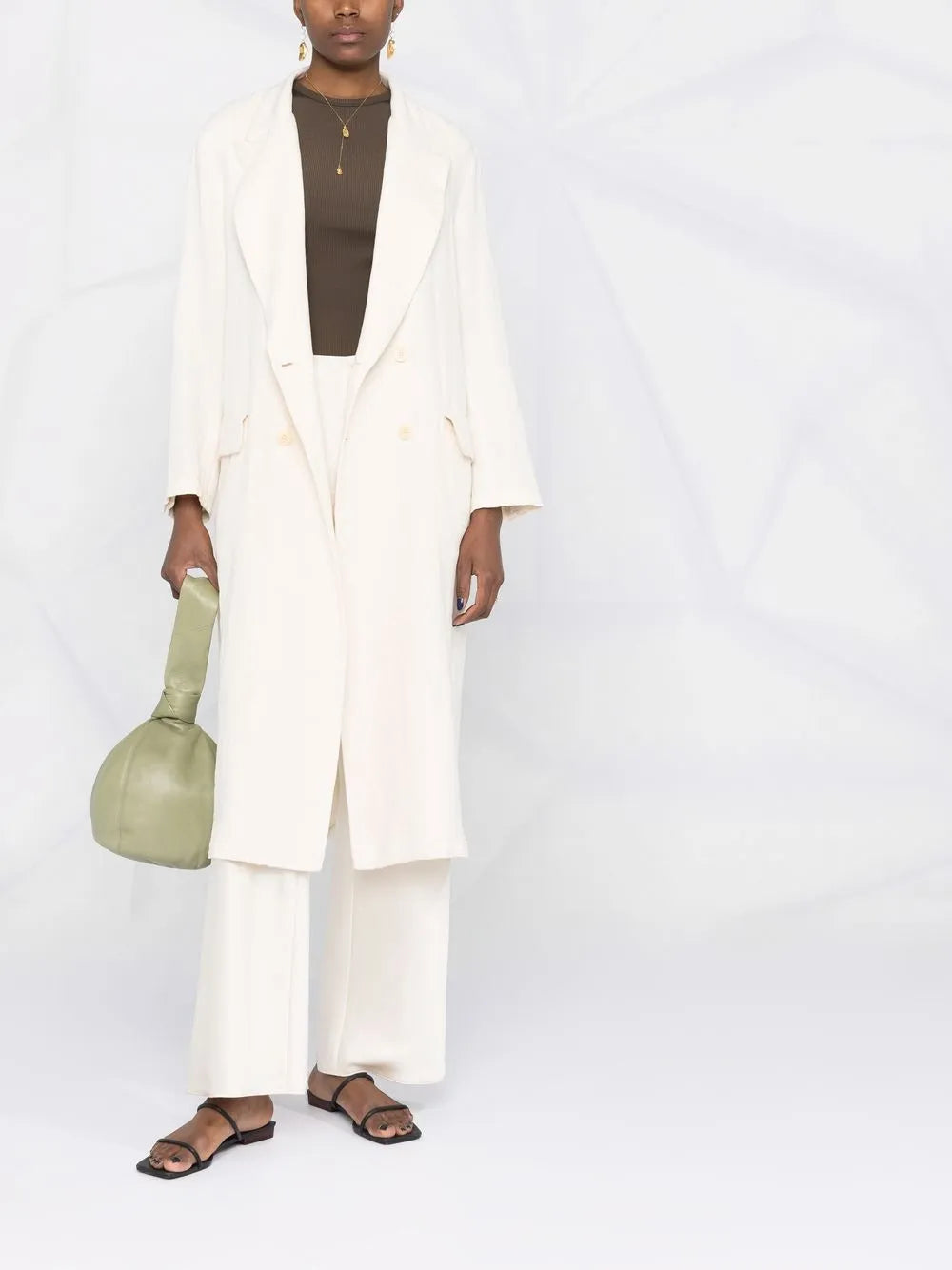 Peak-Lapels Button-Front Mid-Length Coat