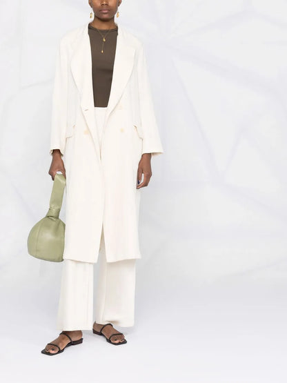 Peak-Lapels Button-Front Mid-Length Coat