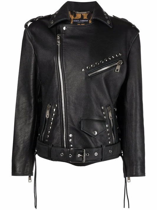 Studded Belted Biker Jacket