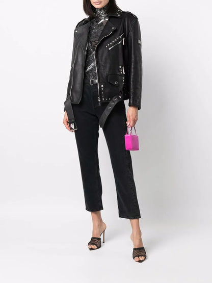 Studded Belted Biker Jacket