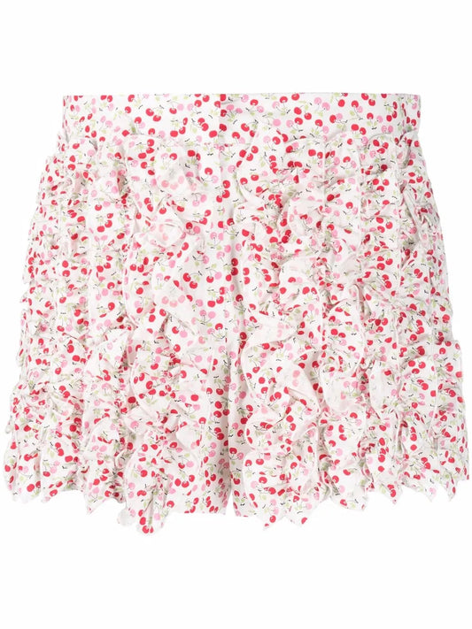 Cherry-Print Ruffled Mini Shorts