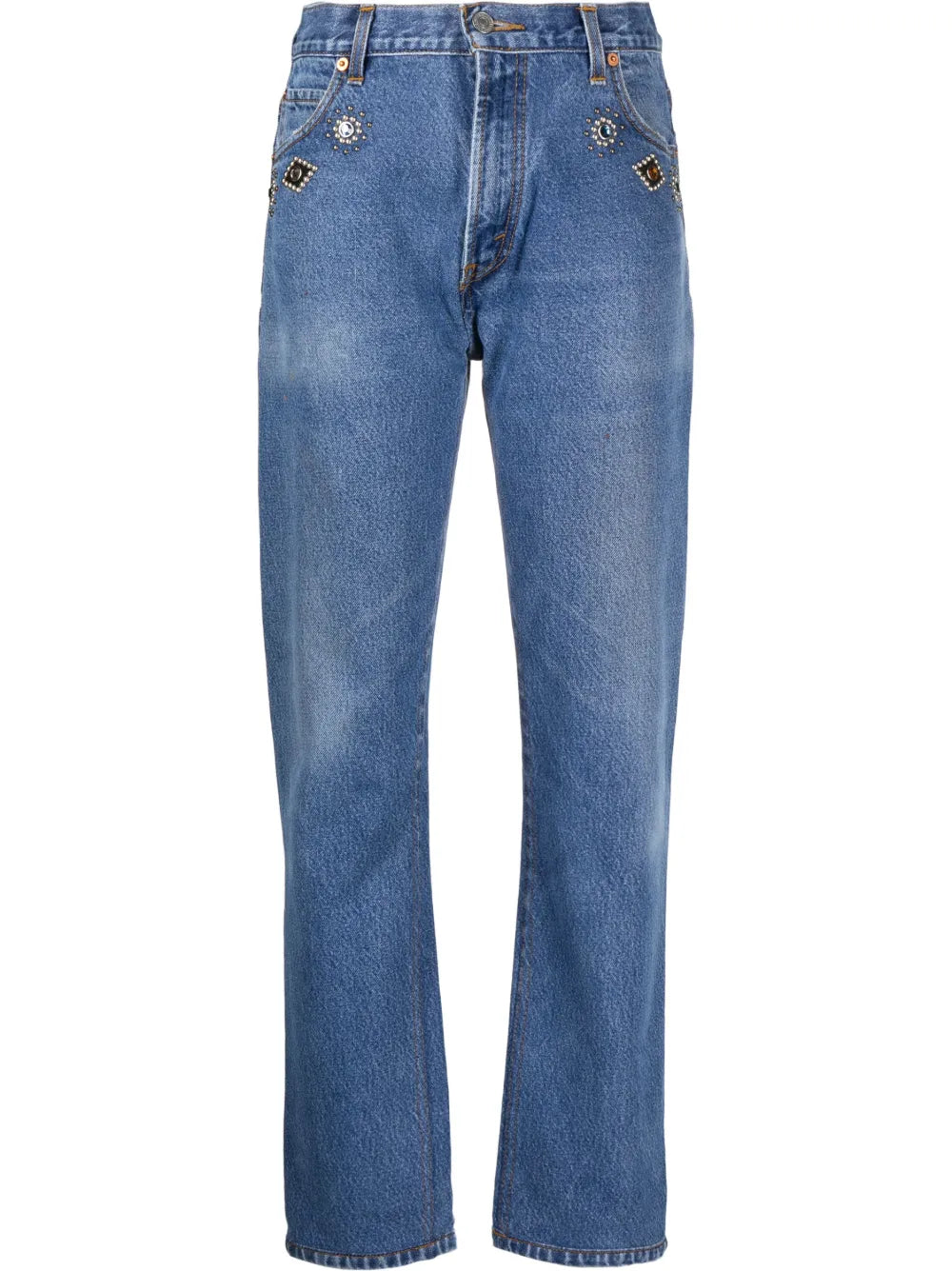 Crystal-Embellished Straight-Leg Jeans