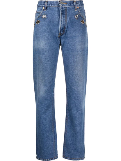 Crystal-Embellished Straight-Leg Jeans