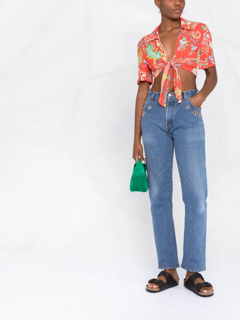 Crystal-Embellished Straight-Leg Jeans
