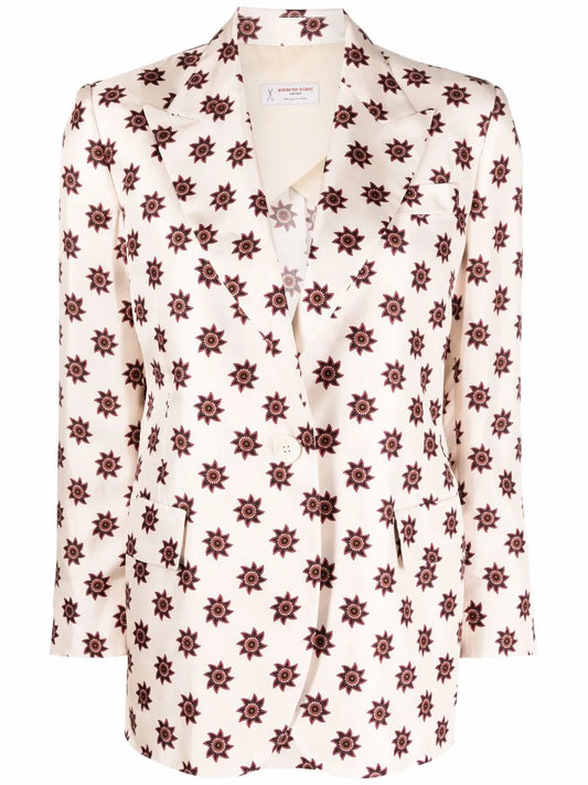 Geometric-Pattern Silk Blazer
