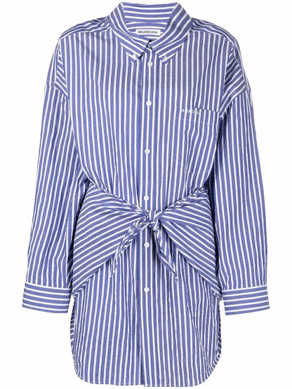 Oversized Knotted-Front Cotton Shirt