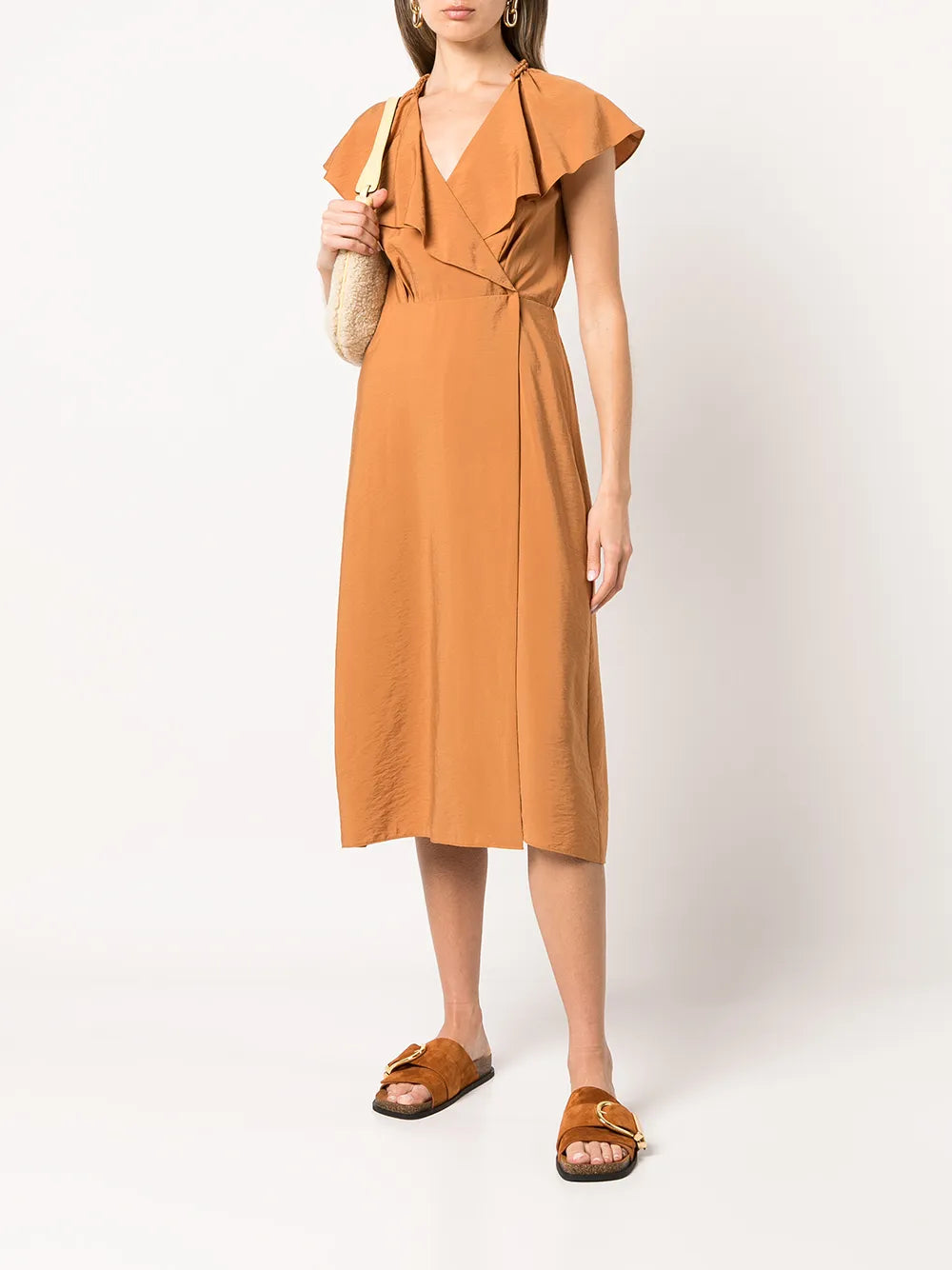 Ruffled Wrap Midi Dress