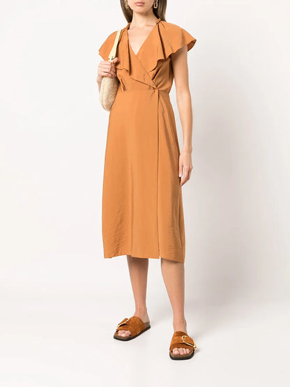 Ruffled Wrap Midi Dress
