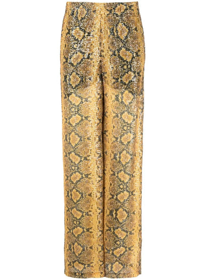 Sequin-Embellished Snakeskin-Print Trousers