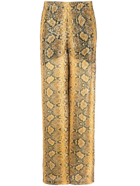 Sequin-Embellished Snakeskin-Print Trousers