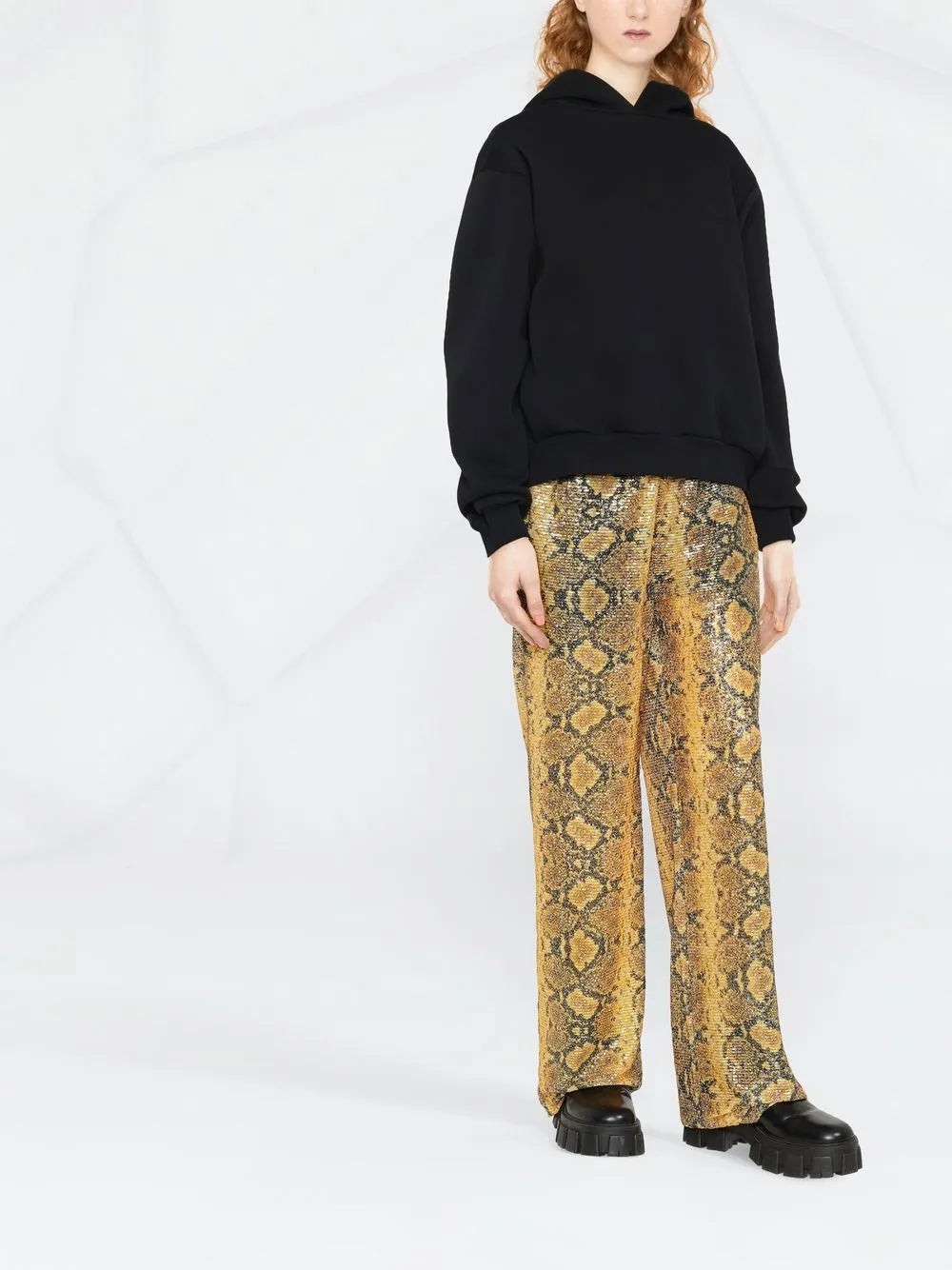 Sequin-Embellished Snakeskin-Print Trousers